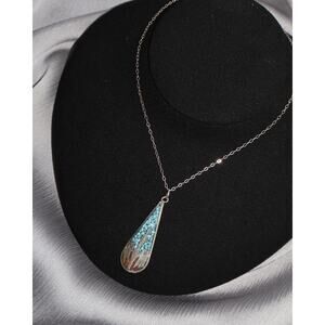 Navajo Sterling Silver Bird Turquoise & Coral Necklace 3.57G / 20 In